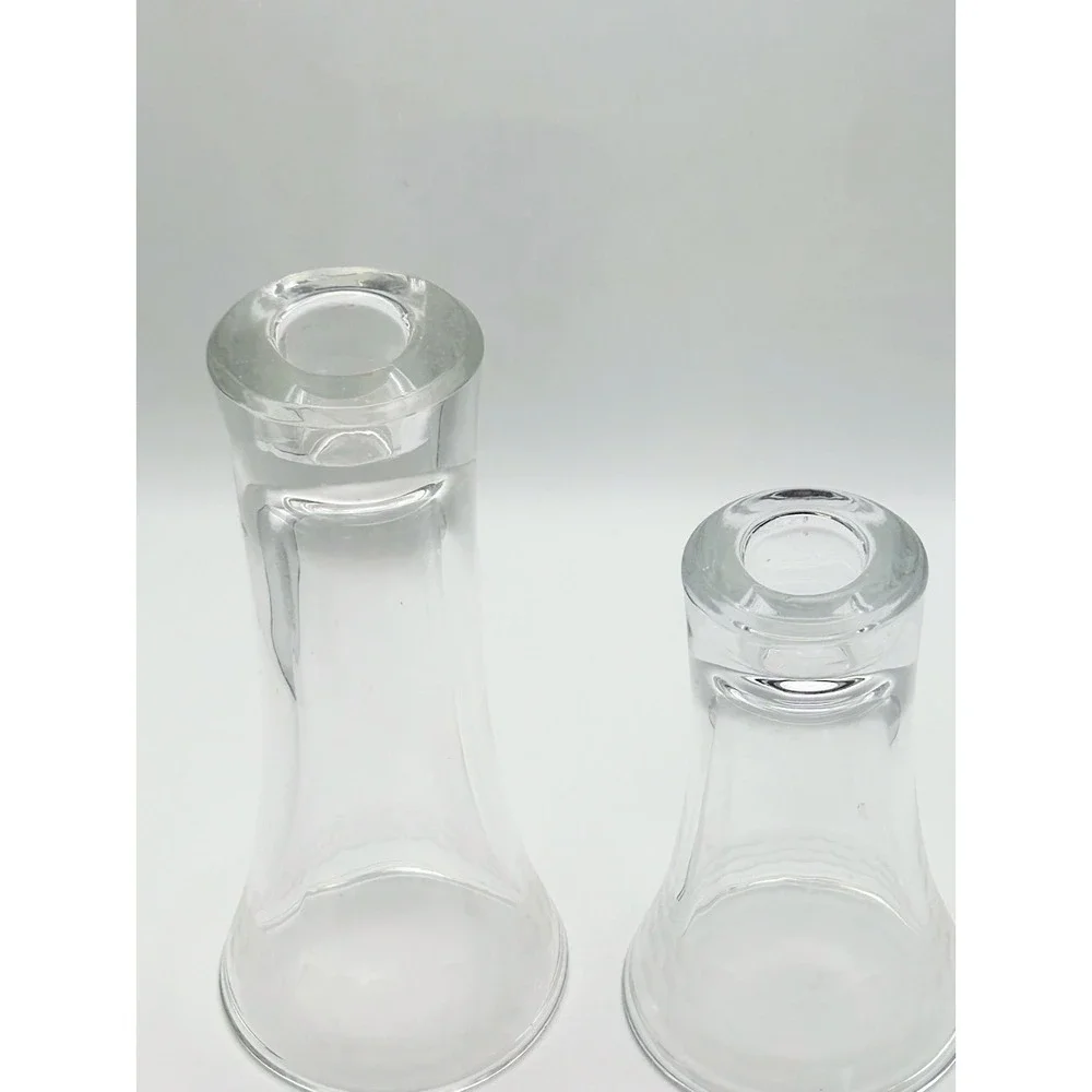 Vintage Clear Glass Taper Candle Holder Set Flared Bell Shape 7